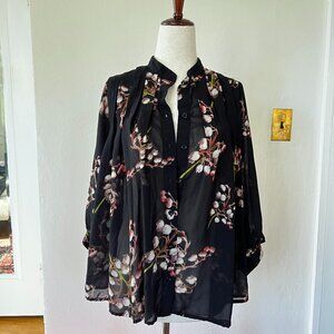 MM Couture Black Floral Sheer Blouse – Size S